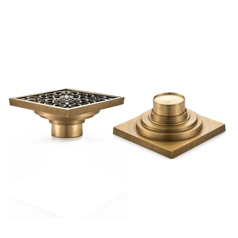 

Rattan Flower Euro Floor Drains Antique Brass Shower Floor Drain Deodorant Square Floor Drain Strainer Cover Grate Waste