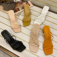 koovan women summer outdoor sandals 2020 high square heel flip flop ladies brand slipper elegant women slides shoes