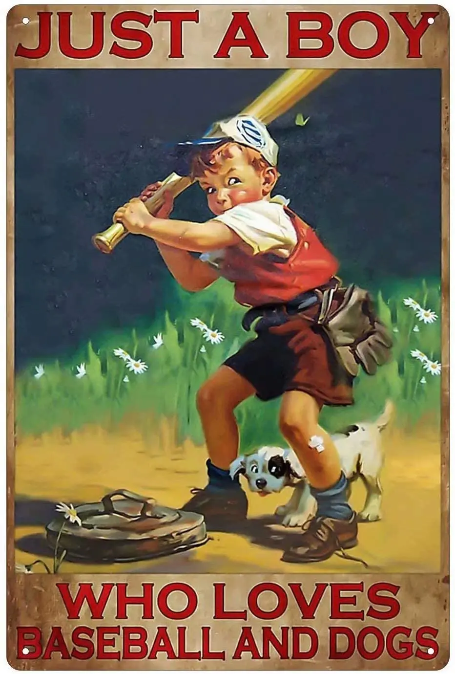 

Old-Fashioned Baseball Metal Tin Sign Just A Boy Who Loves Baseball and Dogs Metal Poster Bar Cafe Club Art Wall Decoration