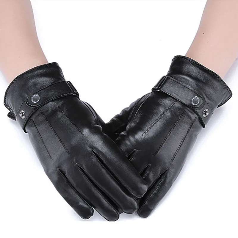 

Plus velvet warm pu leather gloves touch screen leather gloves windproof and warm imitation leather gloves for men