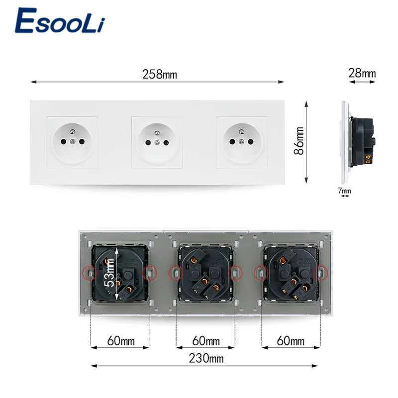 Настенная розетка Esooli из поликарбоната электрическая по французскому стандарту