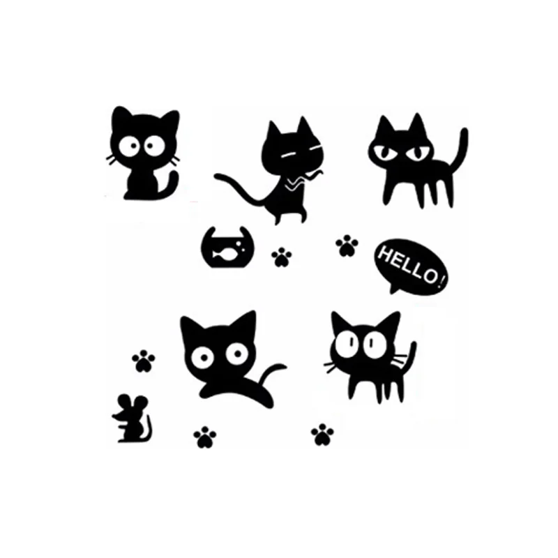 Милый черный стикер на стену с кошкой украшение холодильник спальню гостиную