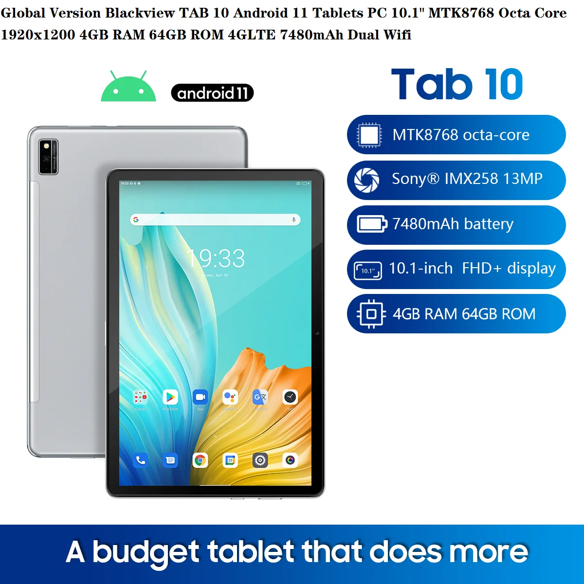 

Планшет Blackview TAB 10 на Android 11, восемь ядер, экран 10,1 дюйма, 4 Гб + 64 ГБ