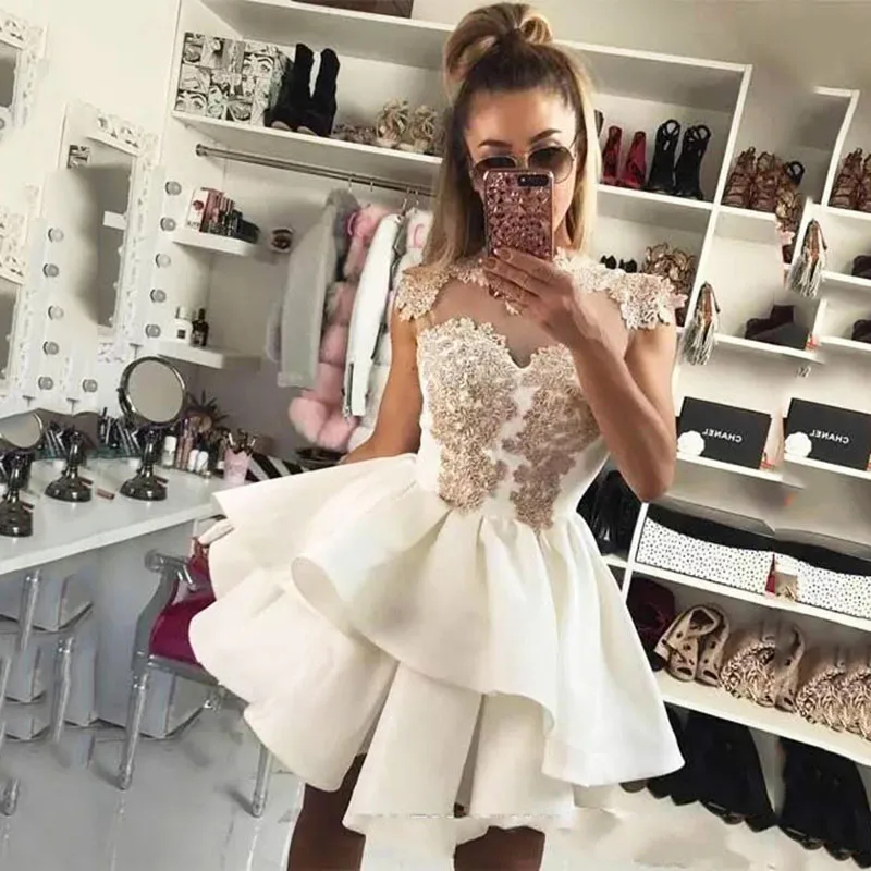 Скромное Белое Платье vestidos de graduacion атласная аппликация для выпускного платья арабское Дешевое короткое платье для выпускного вечера - Цвет: Picture Color