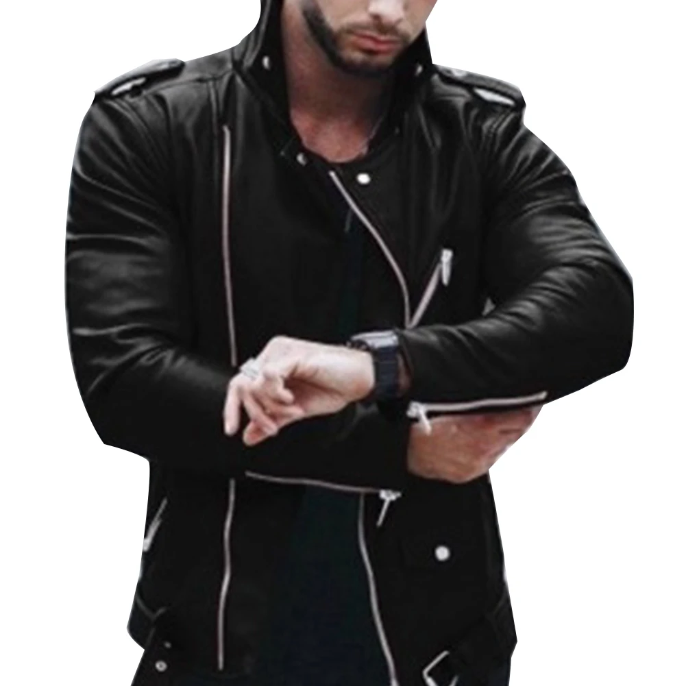 Кожаные куртки для мужчин осень с длинным рукавом и стоячим воротник пуховики на