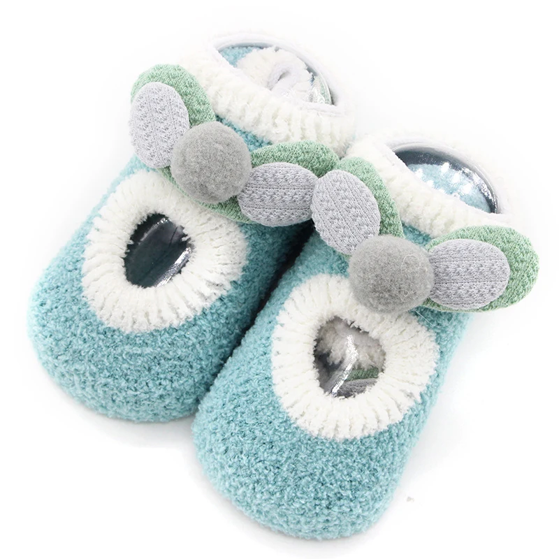 

1 Pair Children Autumn And Winter Socks Thick Coral Fleece Cartoon Baby Floor Socks Boys And Girls Warmth Non-slip Socks