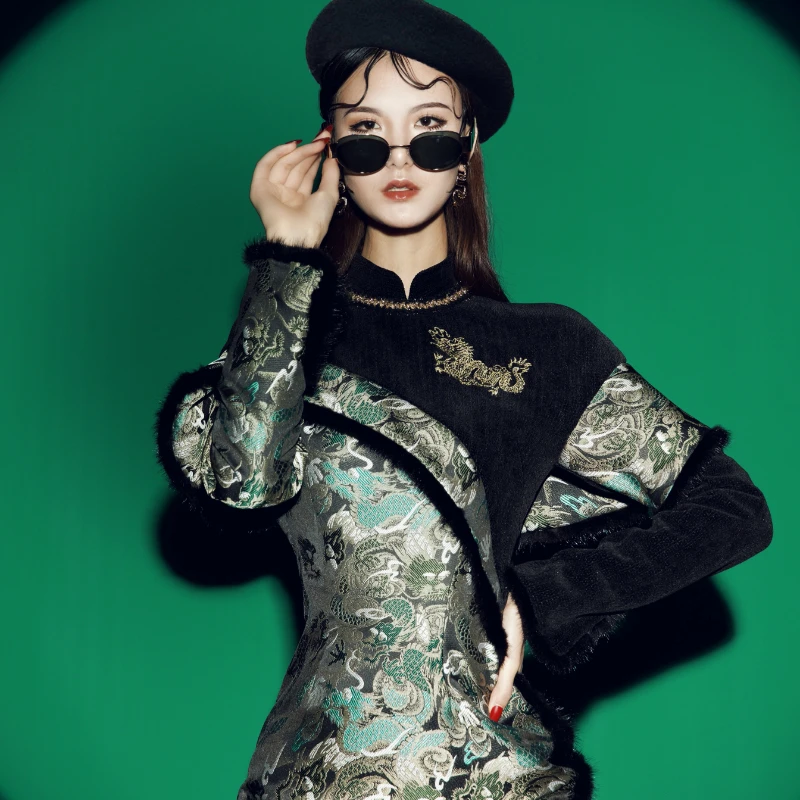 

Remark customization cheongsam 2020 new winter upset young girls show thin dress dragon