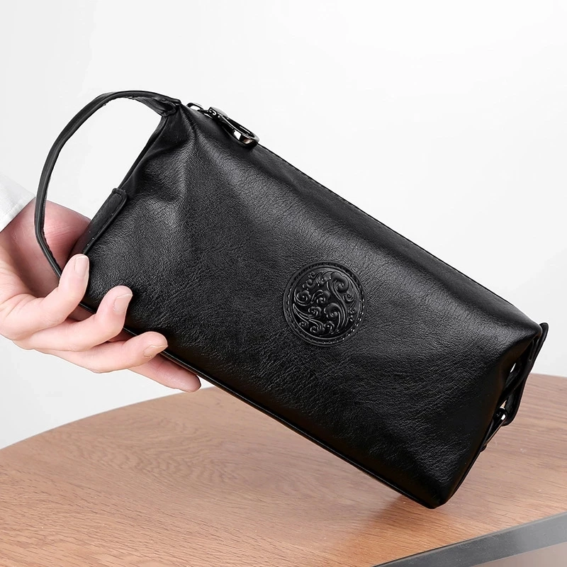 

Luxury men's handbag clip bag European and American fashion large capacity high quality soft leather solid color leisure bag