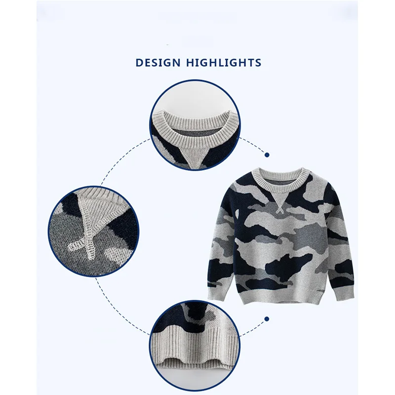 Осенний свитер для мальчиков повседневный стиль детский Камуфляжный пуловер