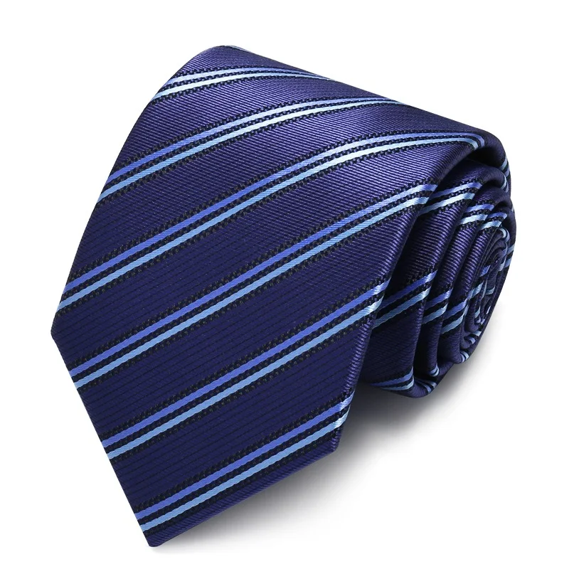 

High Quality 2020 Designer New Fashion Striped Navy Blue 8cm Ties for Men Necktie Host Business Work Formal Suit with Gift Box