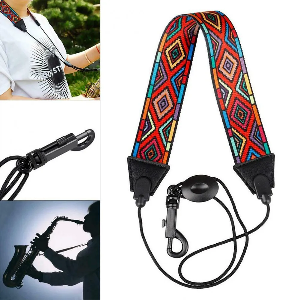 

Saxophone Universal Adjustable Strap Rainbow Braid Pattern Sturdy Structure Comfortable Not Hurting Neck Saxophone Neckband