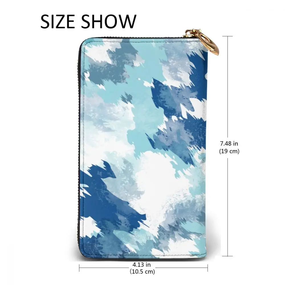 

2021 Fashion Long Leather Wallets Indigo Tie-Dye Unisex Classic Purse Zipper Wallet with Card Holder