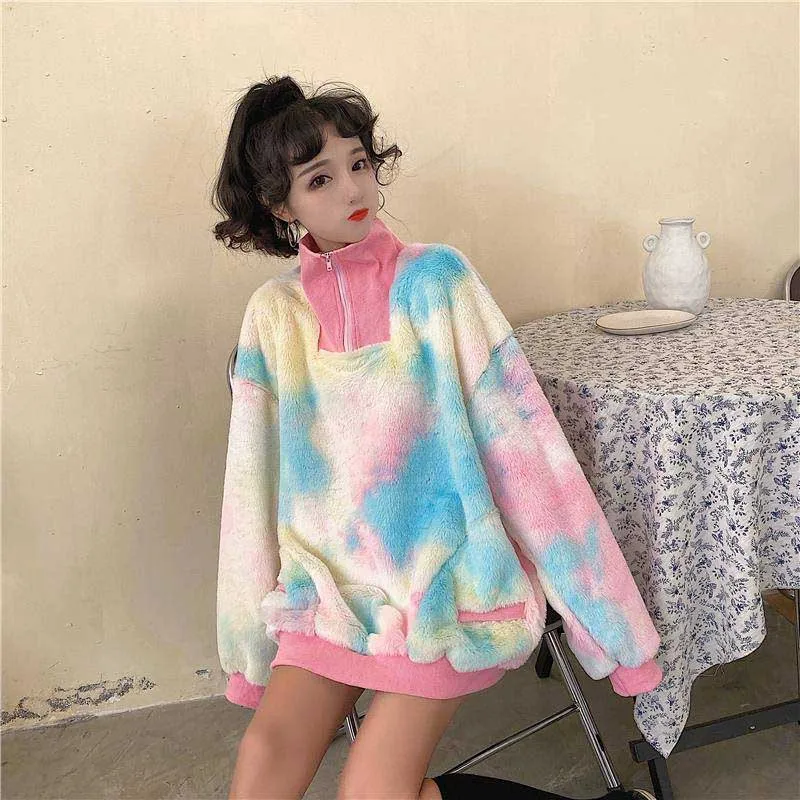 Осенняя Толстовка NiceMix цветная Свободная Повседневная с воротником стойкой