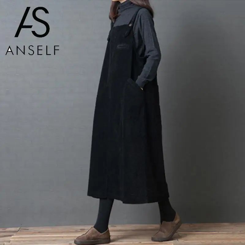 Женское вельветовое платье ANSELF Повседневное средней длины с карманами на