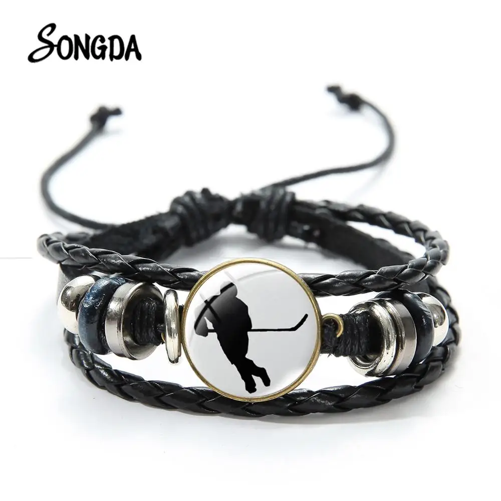 Хоккеистов силуэт стеклянный браслет с фото мяч игра Спорт на открытом воздухе