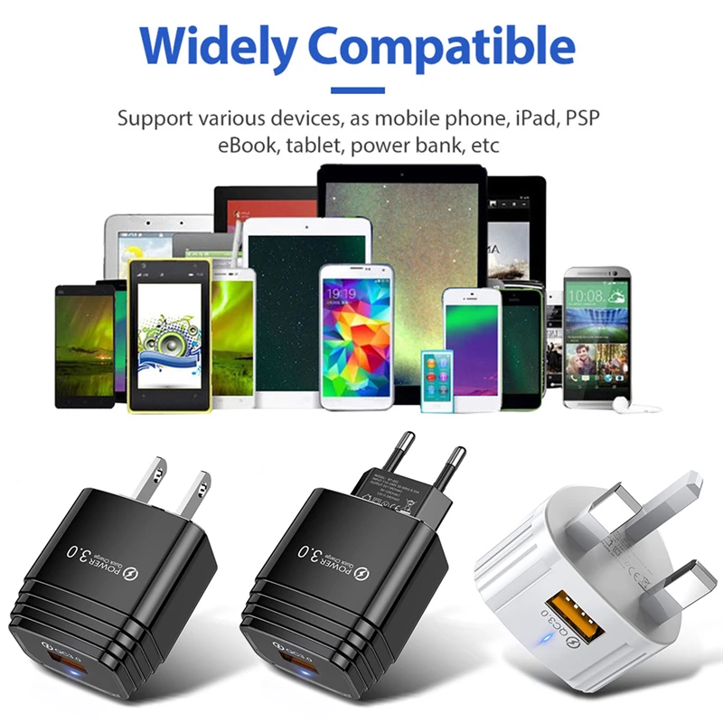 Штепсельная Вилка EU/US/UK быстрое зарядное устройство USB для путешествий настенный