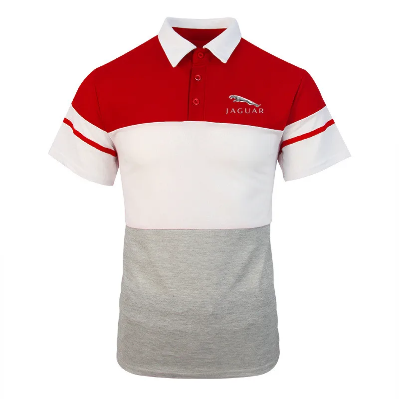 

2021 Summer New Jaguar Car Letter Printing Men's Slim T-shirt Track Field Short Sleeve Contrast Color Stitching Men's Polo Shirt