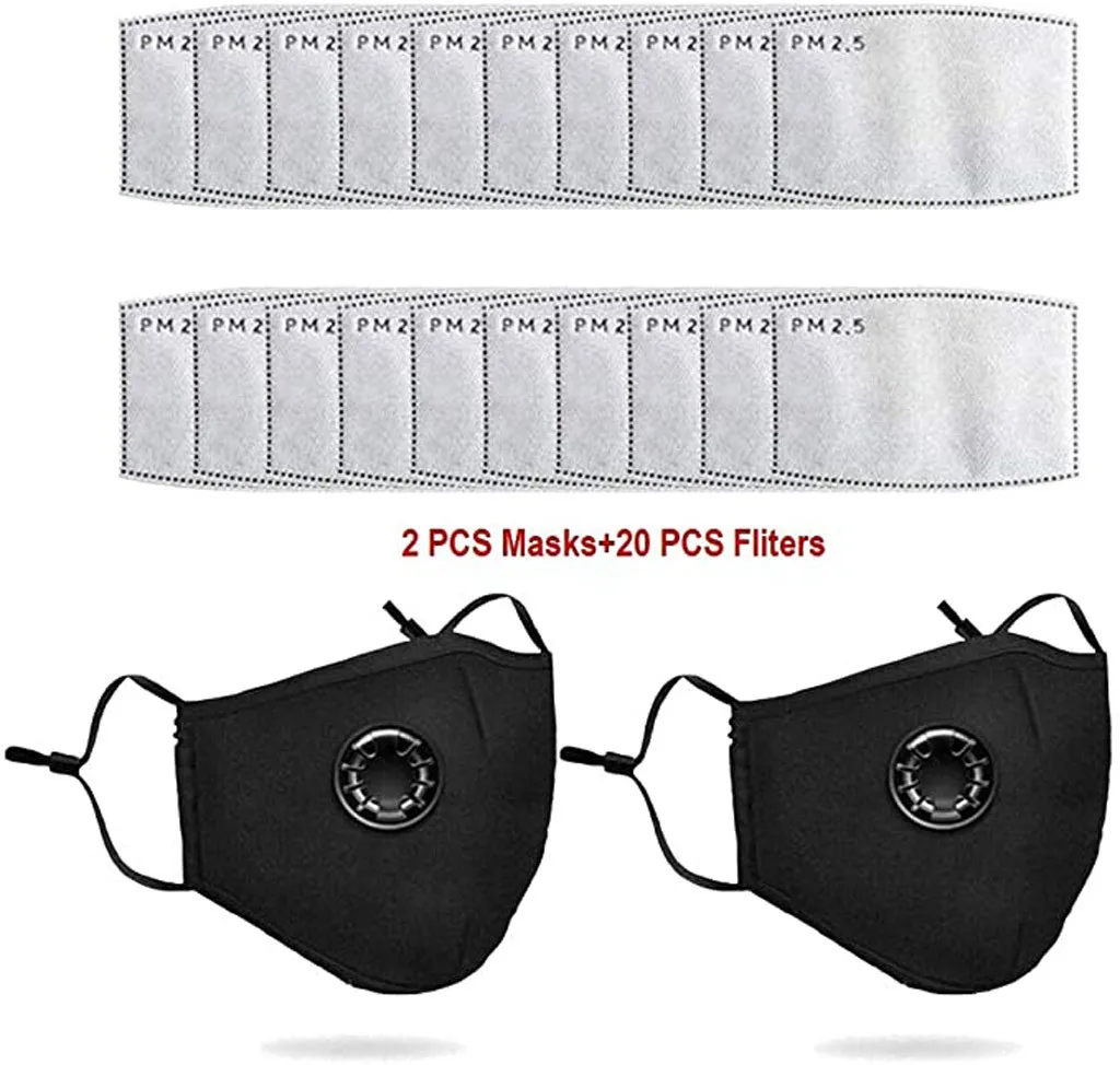 

2PC Unisex Washable Face Breathing Mask Cycling Anti-Dust Environmental Mouth Mask Respirator Mask With 20 Filters #40
