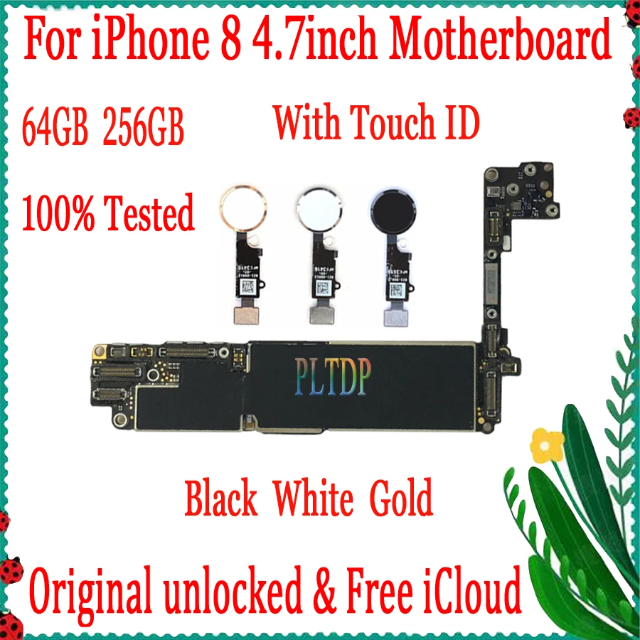 

For iPhone 8 4.7inch Motherboard No icloud 100% Original Unlock With/No Touch ID logic board Full chips Tested Good Working,64GB