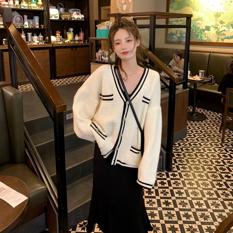 Woherb осенний шикарный кардиган женский свитер с V-образным вырезом пальто