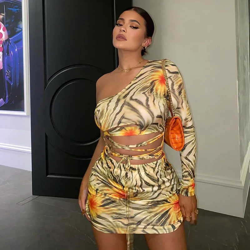 Сексуальное мини платье Kylie Jenner с принтом Клубные наряды на день рождения