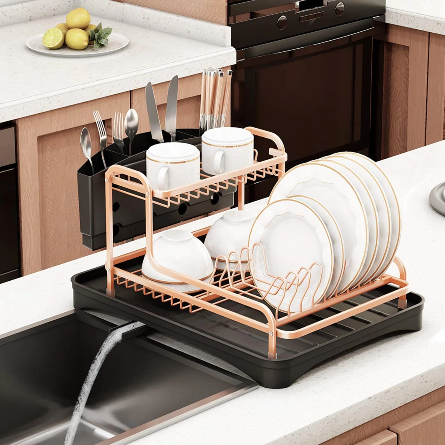 Double Layer Aluminum Alloy Sink Stand Dish Drying Rack Kitchen Organizer Drainer Plate Holder Cutlery Storage Shelf Accessories