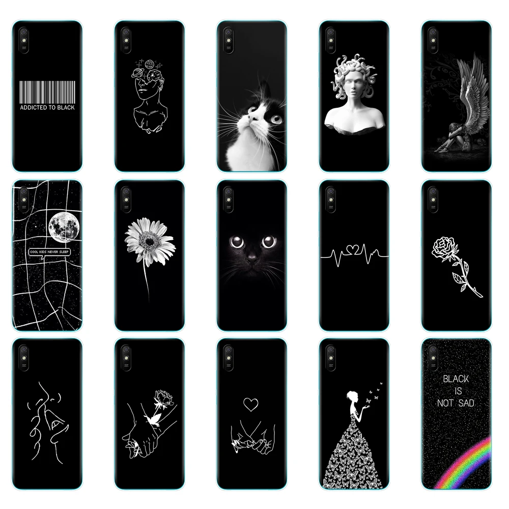 For xiaomi redmi 9A Case Silicon Soft TPU Back Phone Cover For redmi 9A Case 6.53 inch etui bumper coque Protective Fundas Black
