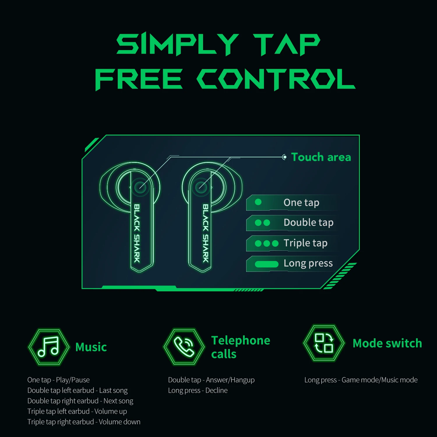 Black Shark JoyBuds TWS Earphones Ultra-low latency 14.2mm Driver Dual-mics ENC Bluetooth 5.2 Fast charge Gaming Earbuds | Электроника