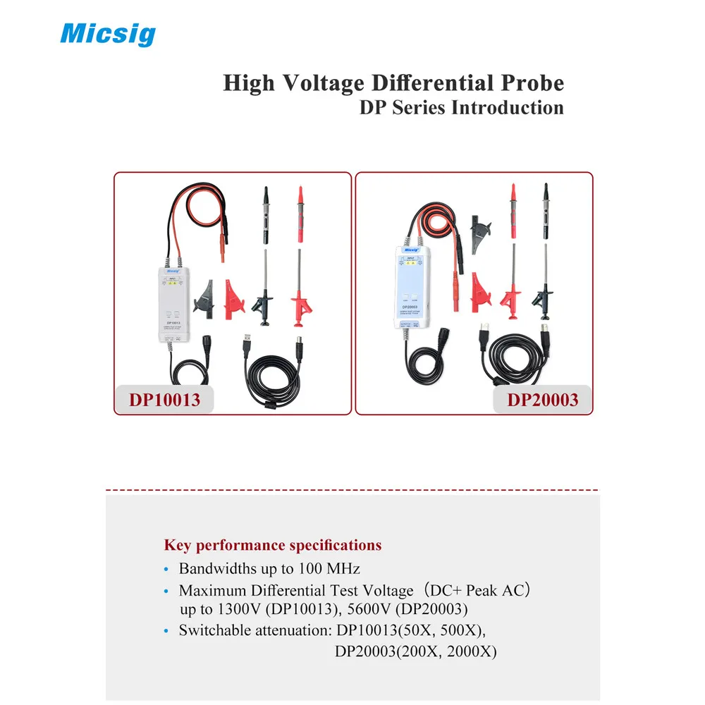 Micsig DP10013 осциллограф зонд аксессуары Запчасти 1300 в 100 МГц дифференциальный Зонд