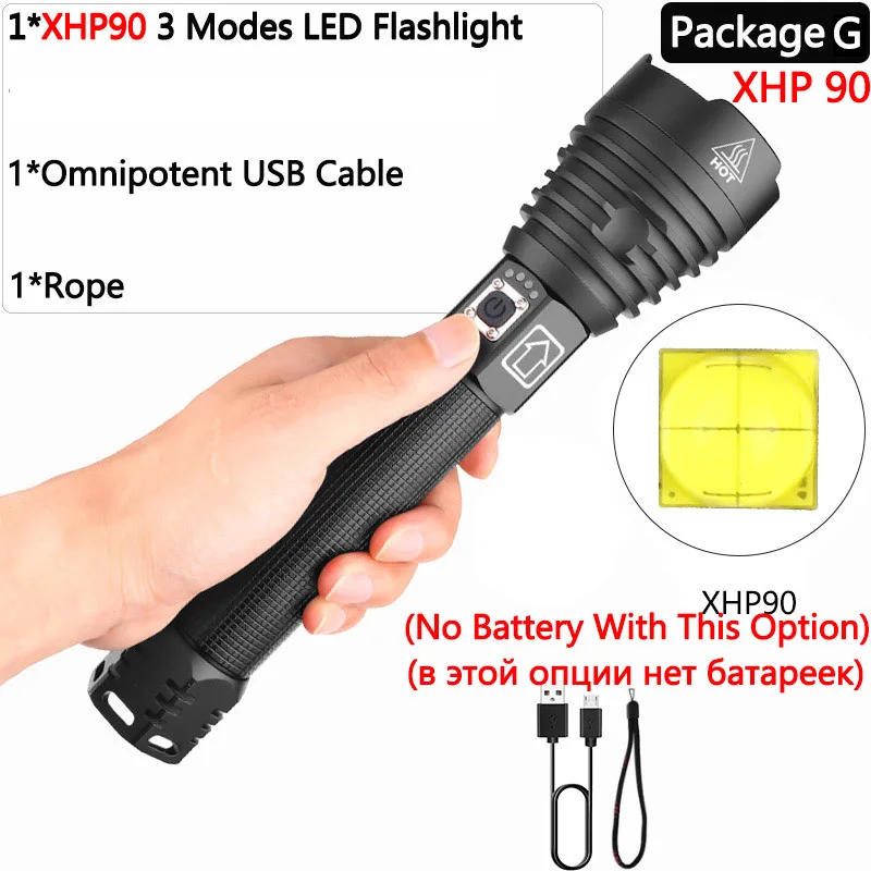 Package G Яркий Перезаряжаемый светодиодный светильник-вспышка XHP70.2 XHP90, мощный фонарь, супер водонепроницаемый охотничий светильник с зумом, 18650 или 26650 Battey - Испускаемый цвет: Package G