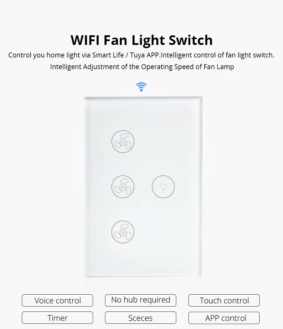 Умный Wi-Fi переключатель для вентилятор светильник, совместимый с Alexa Google Home Smart Life App управление