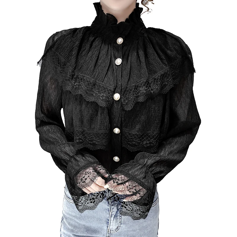 

COIGARSAM Fashion Chiffon Shirt Womens tops New Women shirts Black Apricot 3137