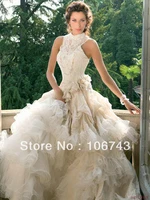 free shipping new style hot sale sexy bride high quality sweet princess custom size handmade flowers tiered wedding dresses 2016