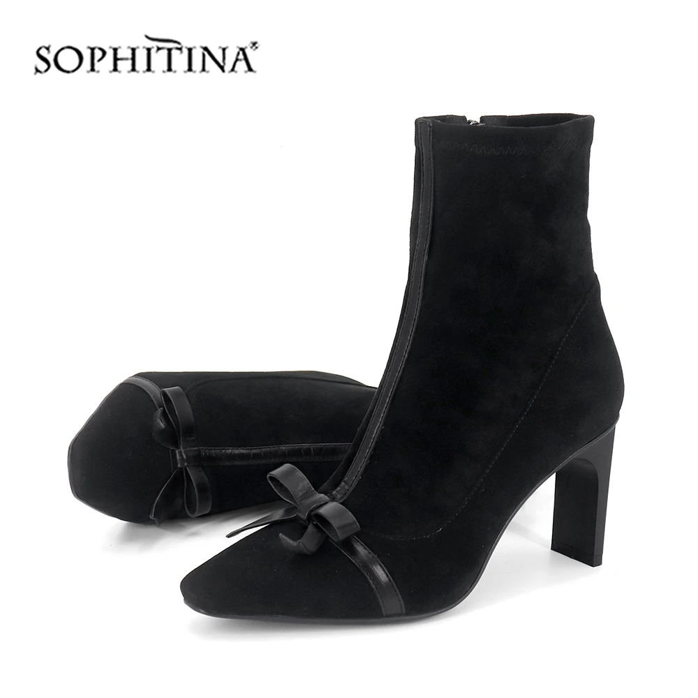 SOPHITINA/пикантные ботинки с острым носком модная обувь узлом-бабочкой на