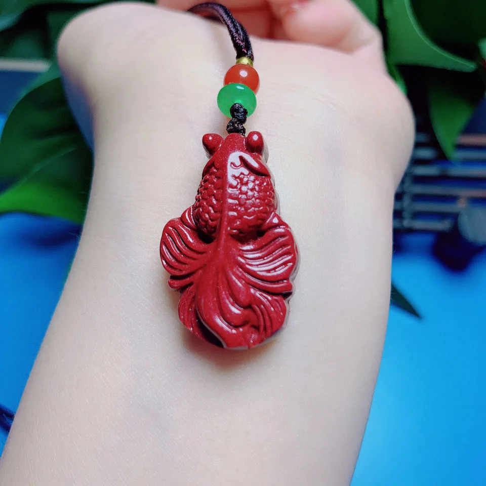 

Модное ожерелье с подвеской в виде золотой рыбки Cinnabar, ювелирные изделия, китайская резная вручную, исцеляющая цепочка для женщин и мужчин, ...