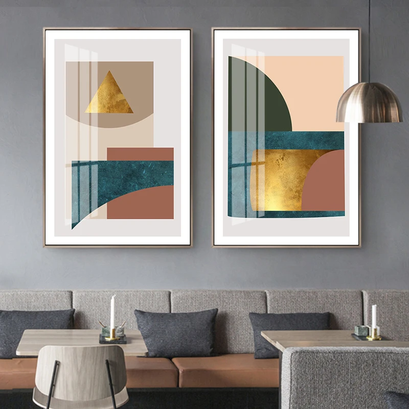 Постеры с абстрактным золотом зеленым и красным геометрическим рисунком