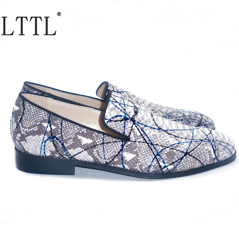 LTTL Новое поступление ручной работы серые змеиные граффити узор Лоферы Роскошные