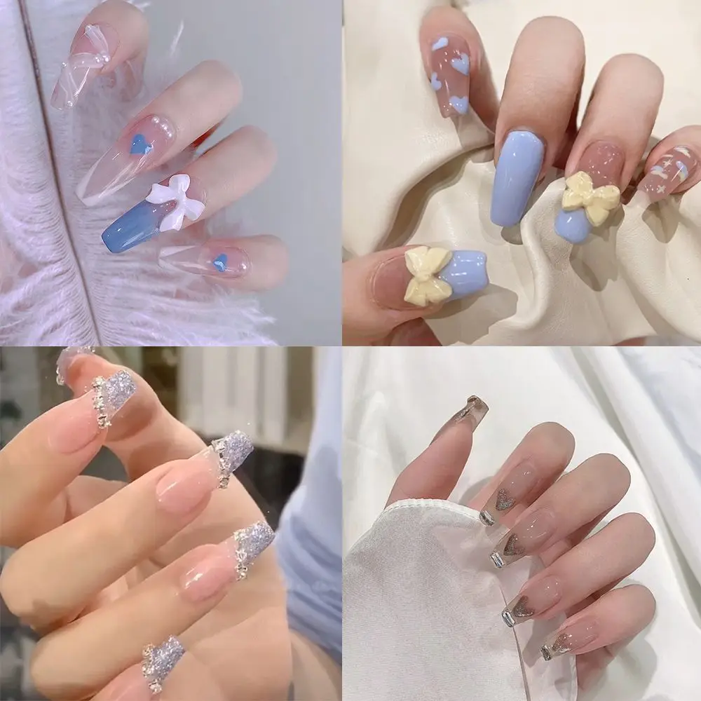 

24pcs/Box Bow Coffin Manicure Tool Artificial Full Cover Wearable Fake Nails Nail Tips Heart Ballerina False Nails