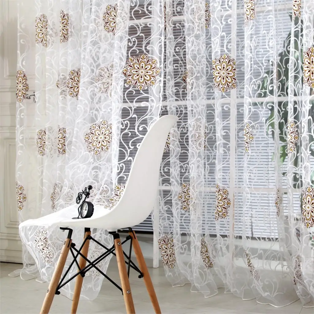 Tulle Sheer Curtain For Living Room Flower Ball Kitchen Voile Curtains Bedroom Home Decor | Дом и сад