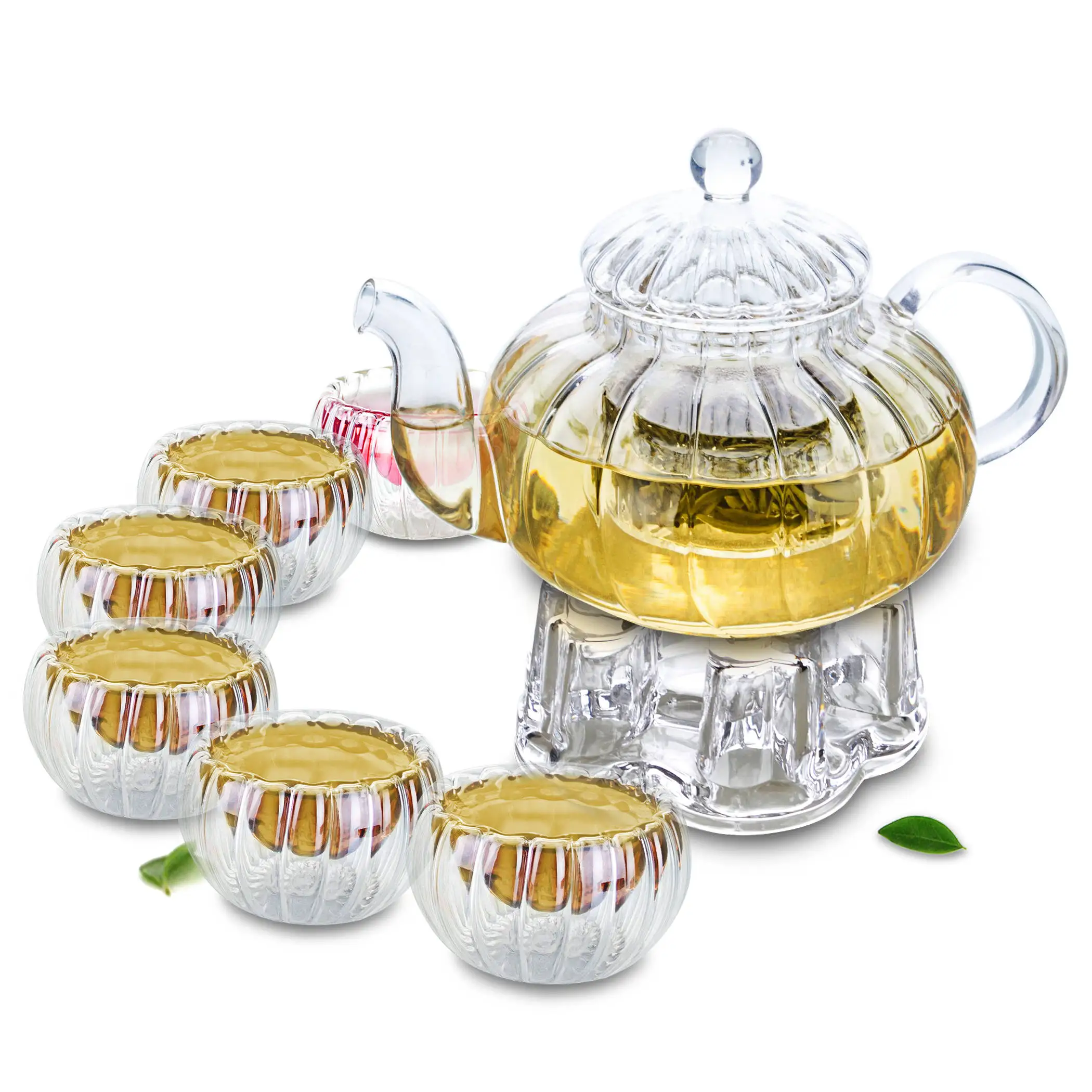 Прозрачный стеклянный цветочный чайник и мини-тыква Gongfu чайные кружки набор для