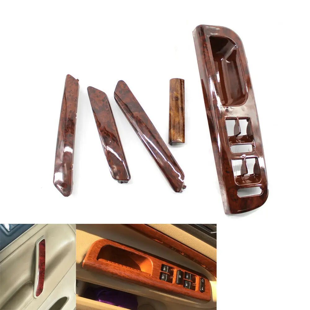 

Set 5x Wood Color Interior Door Handle Cover Window Switch Panel Bezel For VW Passat B5 1998-2005
