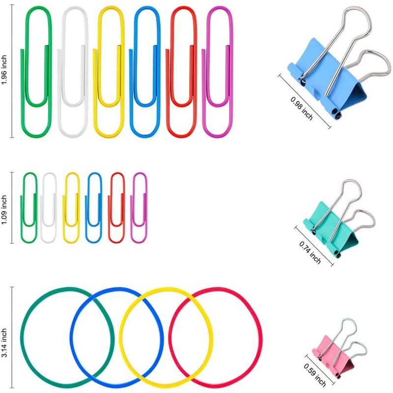 240Pcs Paper Clips Binder Colored Office Set -Assorted Sizes Paperclips Clamps Rubber Bands for |