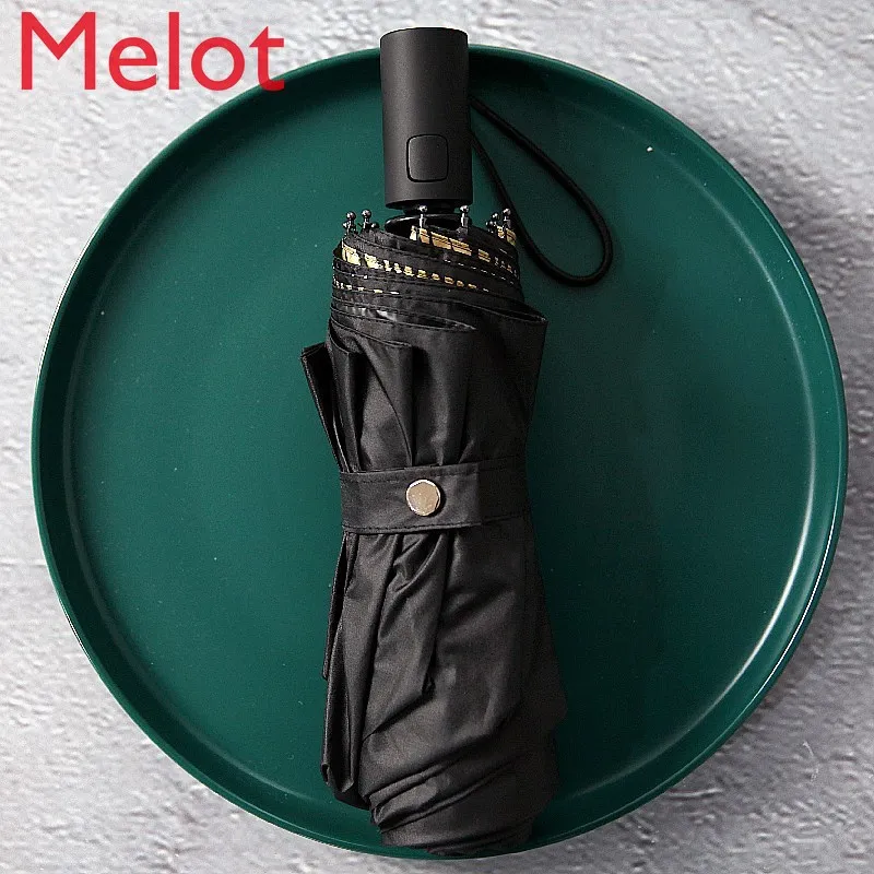 

High-End Luxury Wooden Pole Forest Opaque Sun Protection UV Protection Black Rubber Umbrella Long Handle Sunshade Umbrella