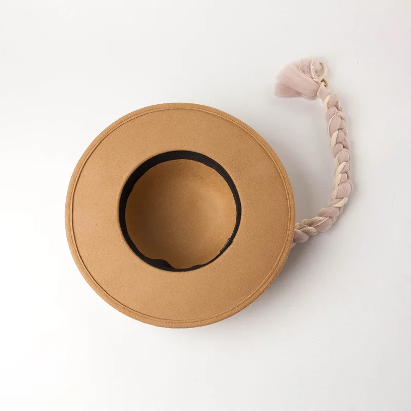 

New autumn winter Fashion leisure wool dome Wide eaves Braided rope decorate Wool felt Wide edge hat Spring size 55cm