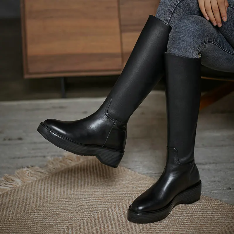 

2020 New Women Knee High Boots Party Casual Shoes Woman Genuine Leather Autumn Winter Heels Long Boots Warm Boots