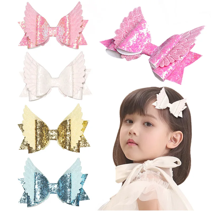 Mery Yuer Angel Wing Princess Hairgrips Glitter Hair Bows with Clips Dance Party Bow Clip Girls Hairpin Accessories | Детская одежда и