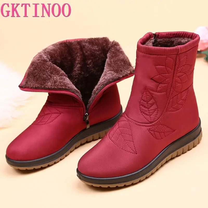 Женские ботильоны на меху GKTINOO зимние водонепроницаемые ботинки с плюшевой