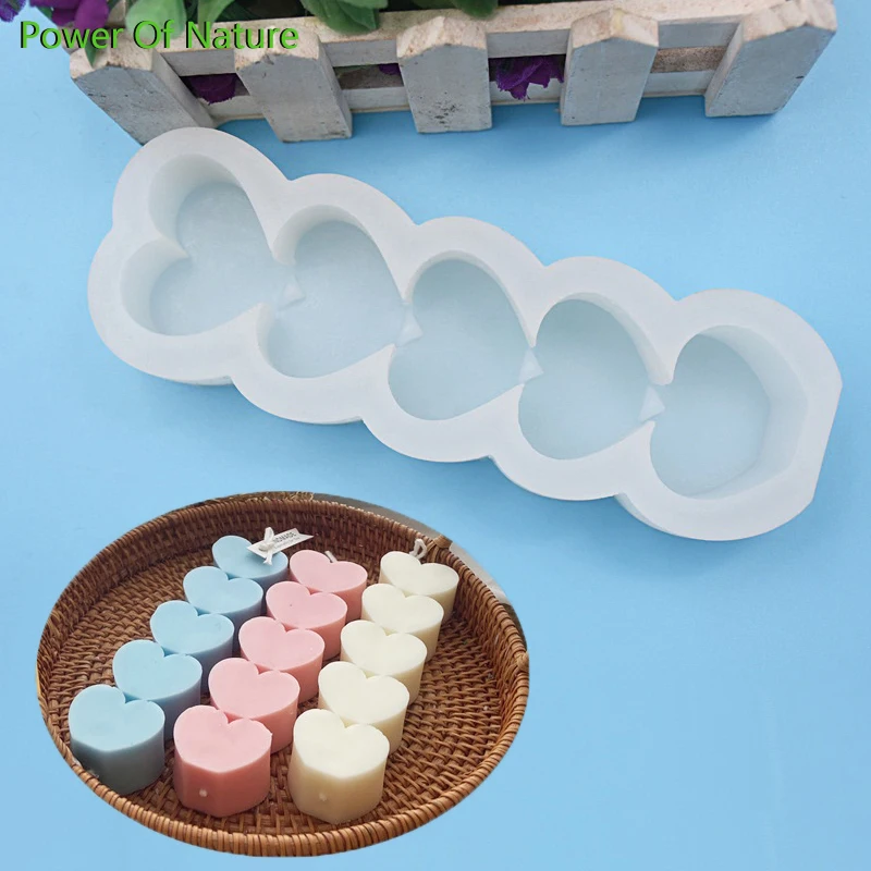 

5 Strip Shape Love Silicone Candle Mold Home Romantic Heart Aromatic Scented Aroma Candles Wax Making Diy 3d Wax Mold Decoration