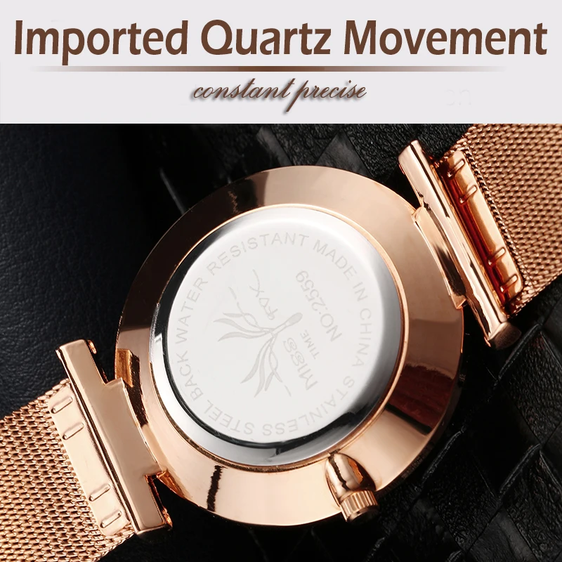 women watches luxury missfox hot brand ultra thin rose gold watch fashion mesh band minimalist ladies watch women clock free global shipping