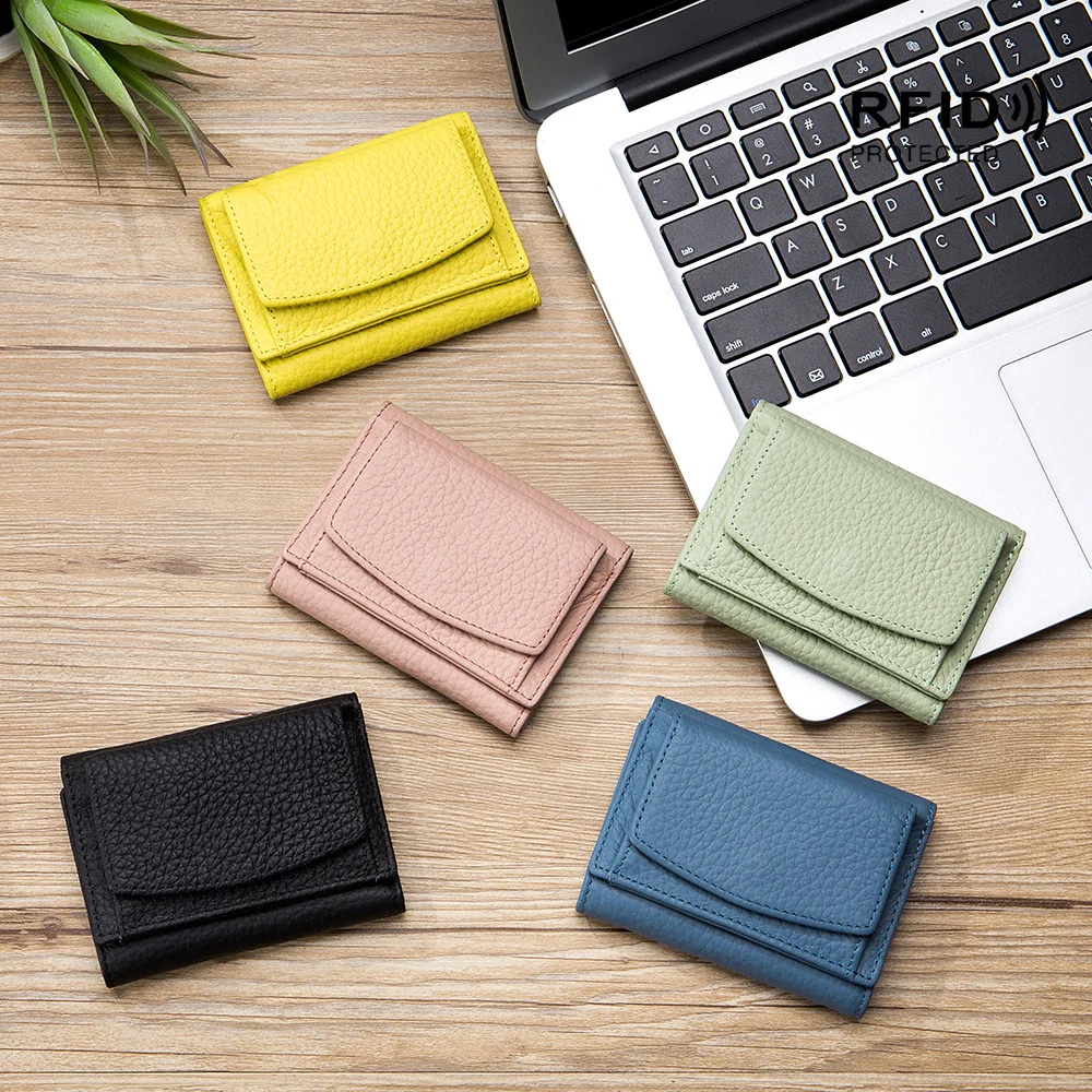 RFID Blocking Women Wallet Genuine Leather Mini Lady Purse Small Coin Pocket Simple Casual Thin Wallet Cowhide Leather Purse Bag images - 6